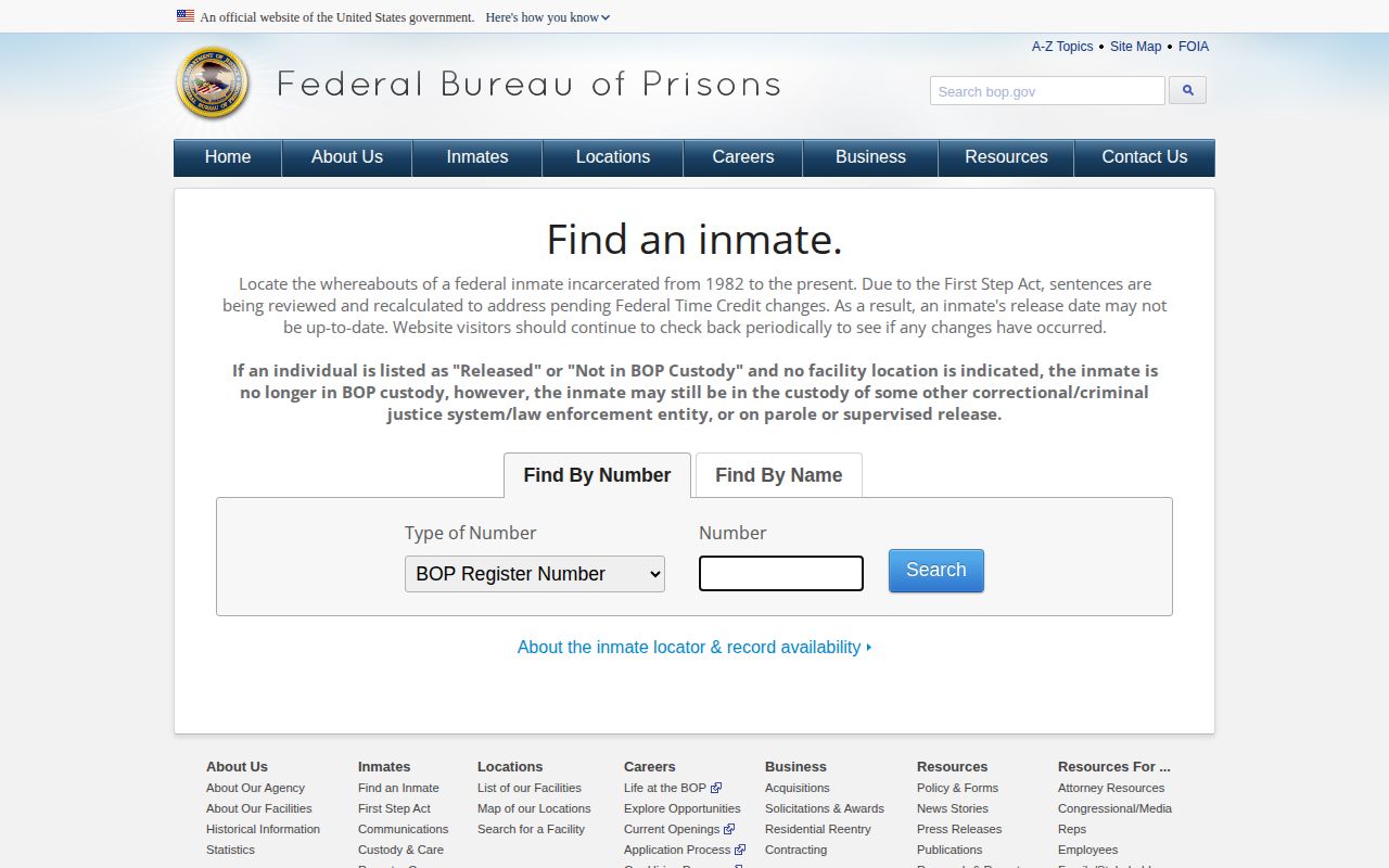 Federal BOP release locator for a Cherokee County inmate